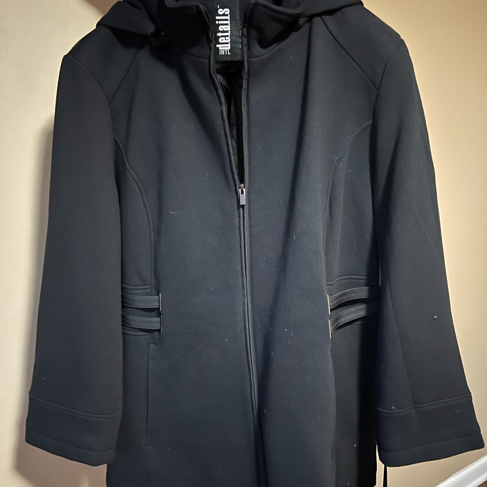 Black Womens PLUS 2X - removable Hood Coat - Jersey knit outer + satin interior